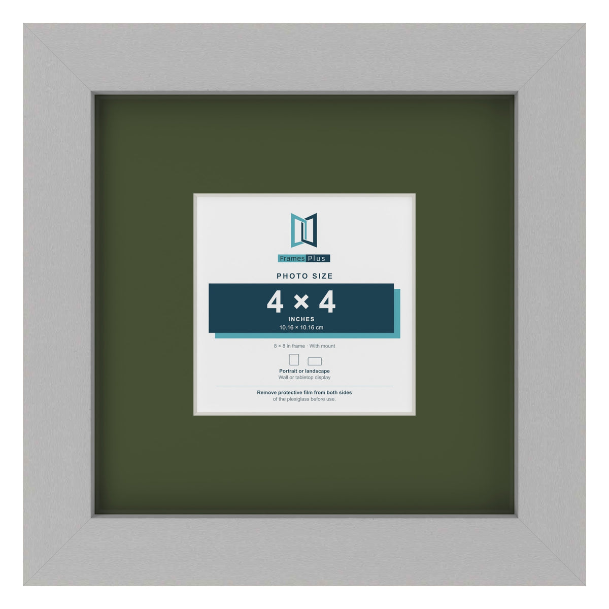 Light Grey 8 x 8 inch picture frame with a green mount for a 4 x 4 inch photo