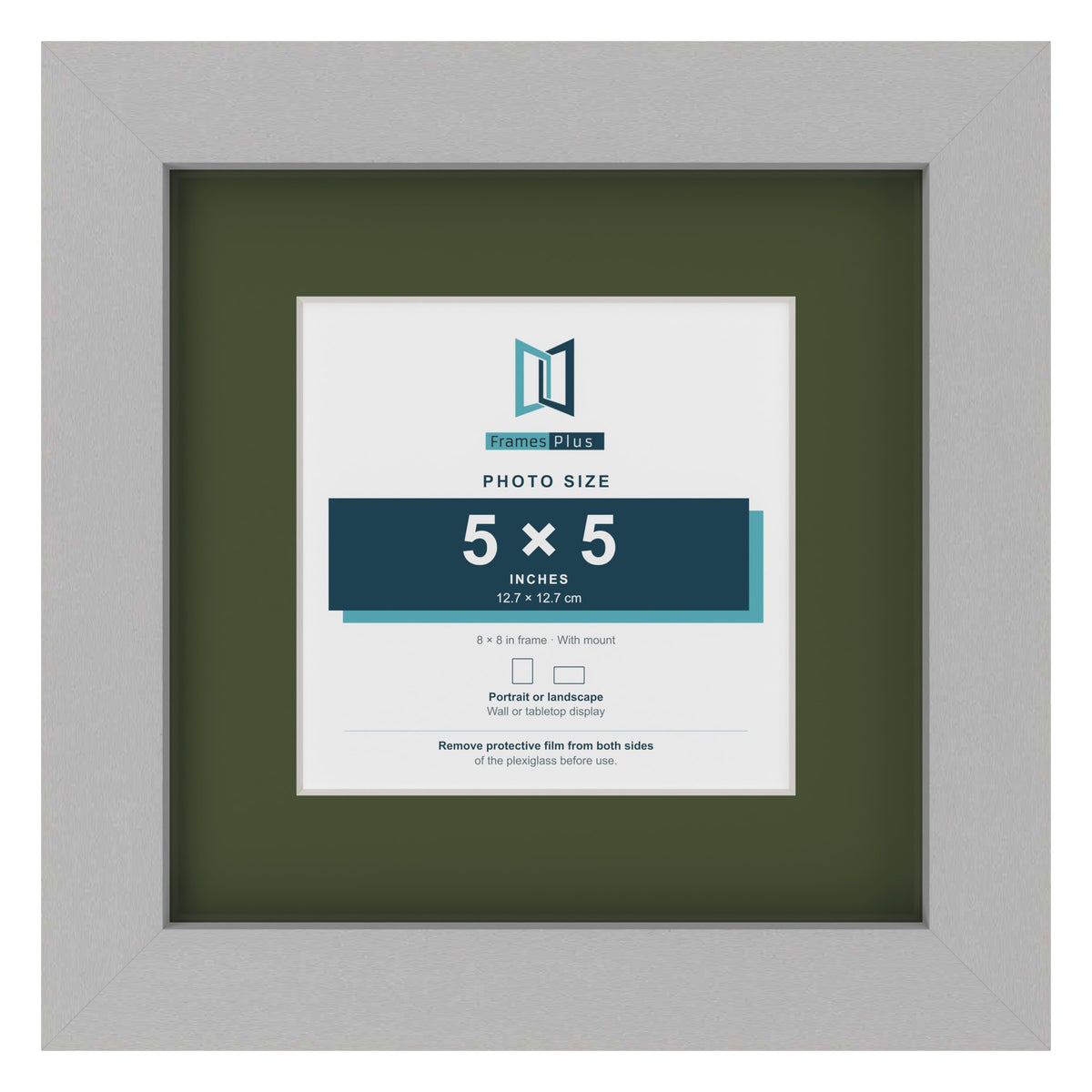Light Grey 8 x 8 inch picture frame with a green mount for a 5 x 5 inch photo