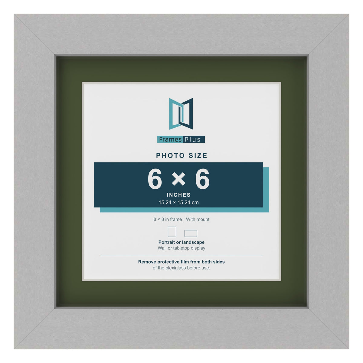 Light Grey 8 x 8 inch picture frame with a green mount for a 6 x 6 inch photo