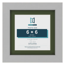 Light Grey 8 x 8 inch picture frame with a green mount for a 6 x 6 inch photo