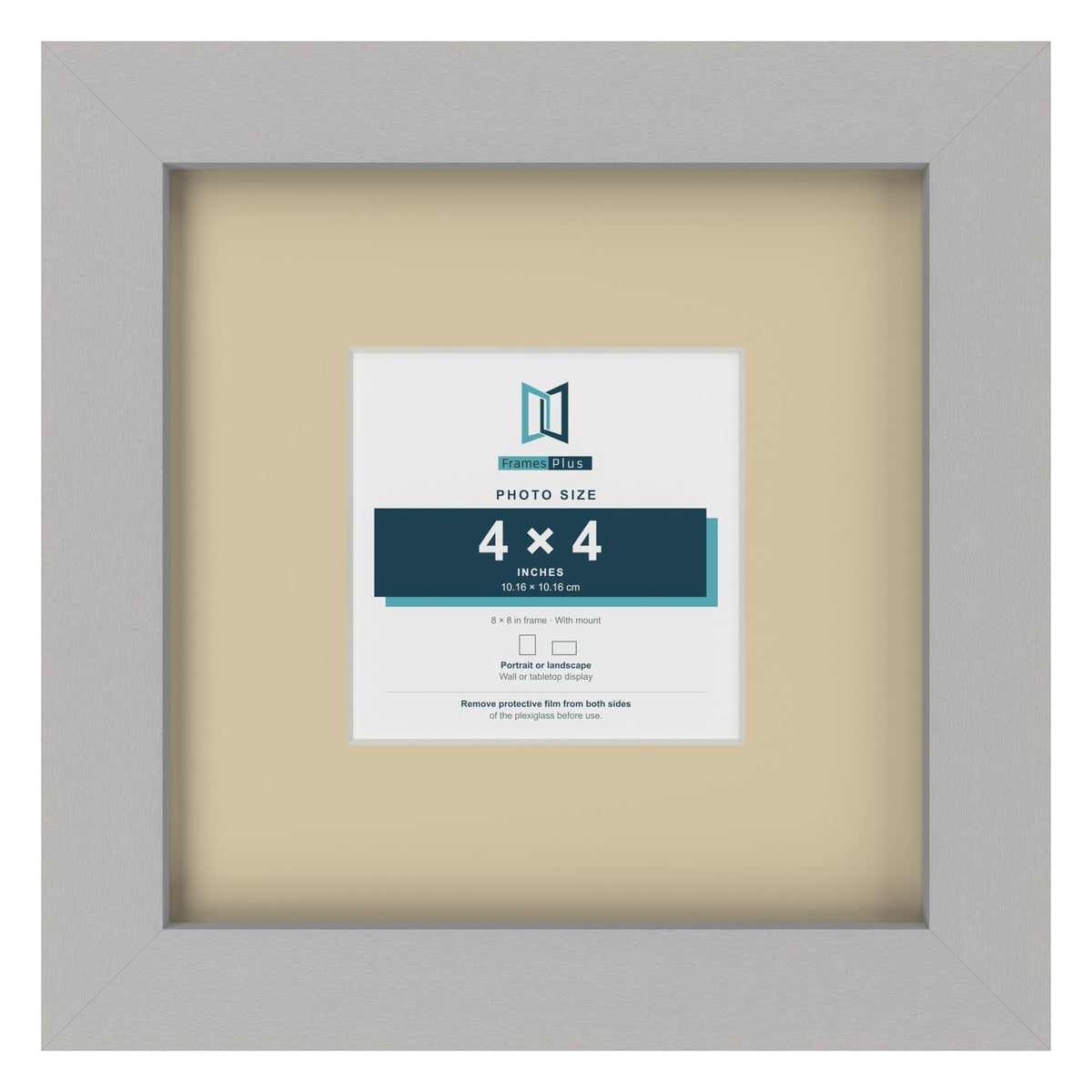 Light Grey 8 x 8 inch picture frame with an ivory mount for a 4 x 4 inch photo