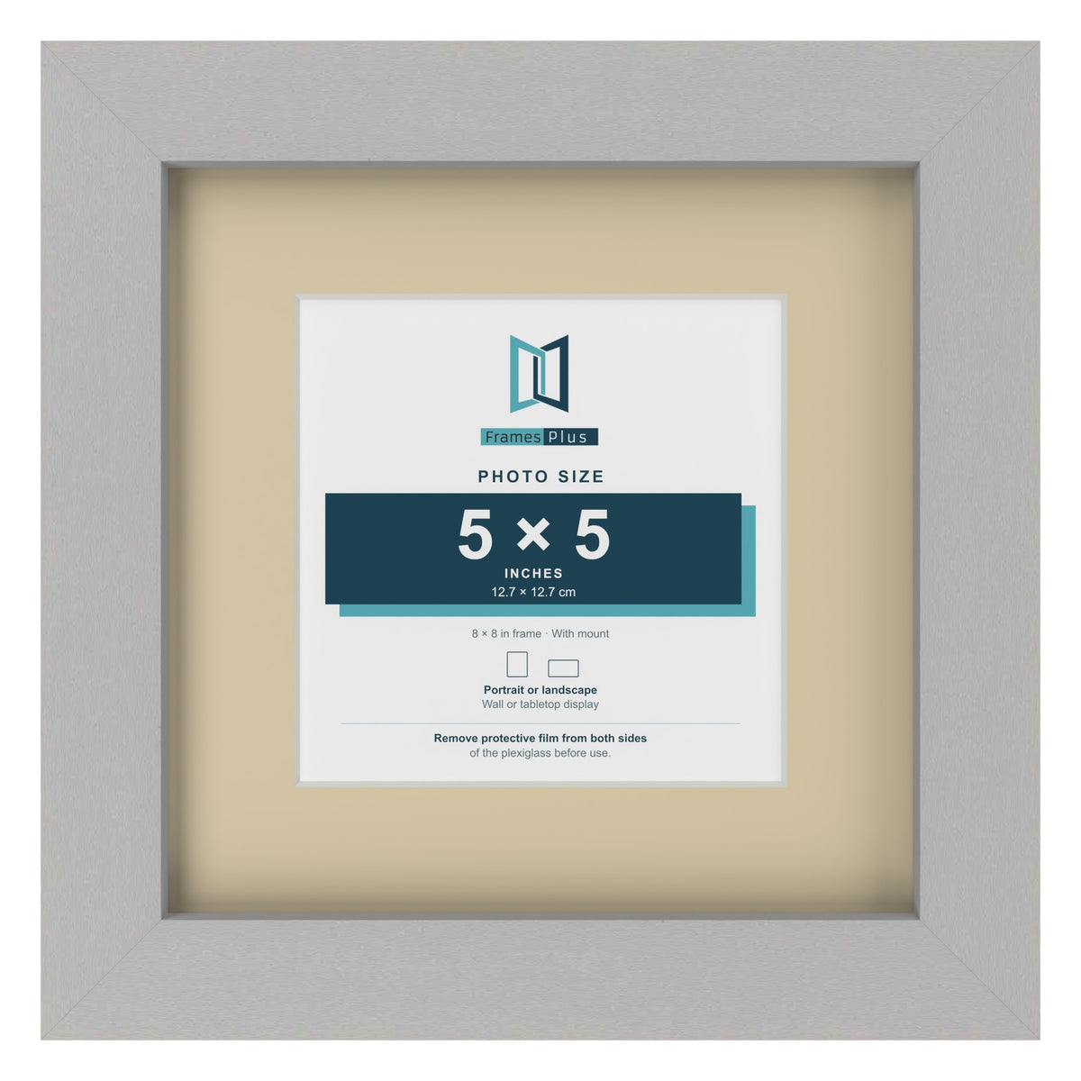 Light Grey 8 x 8 inch picture frame with an ivory mount for a 5 x 5 inch photo