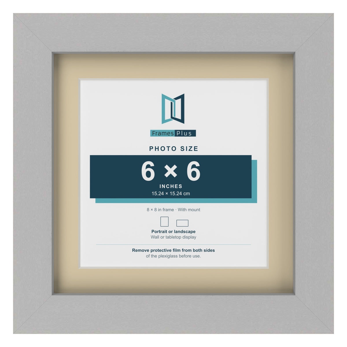 Light Grey 8 x 8 inch picture frame with an ivory mount for a 6 x 6 inch photo