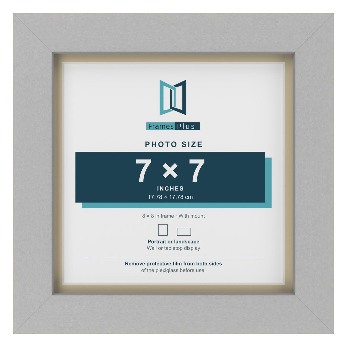Light Grey 8 x 8 inch picture frame with an ivory mount for a 7 x 7 inch photo