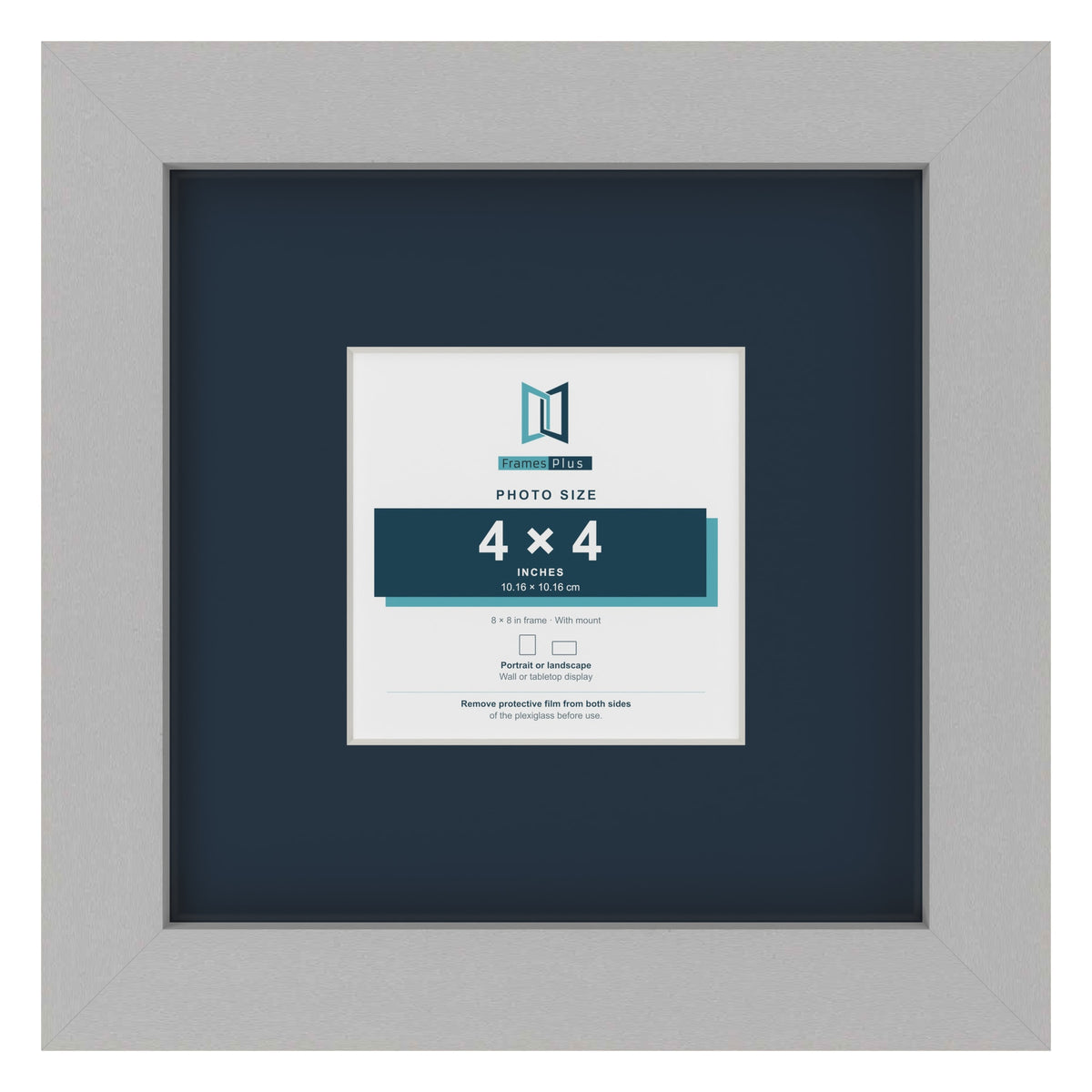 Light Grey 8 x 8 inch picture frame with a Pacific Blue mount for a 4 x 4 inch photo