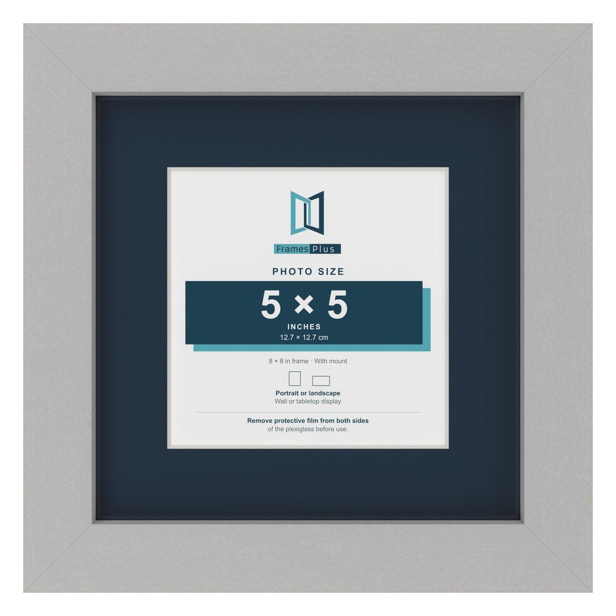 Light Grey 8 x 8 inch picture frame with a Pacific Blue mount for a 5 x 5 inch photo