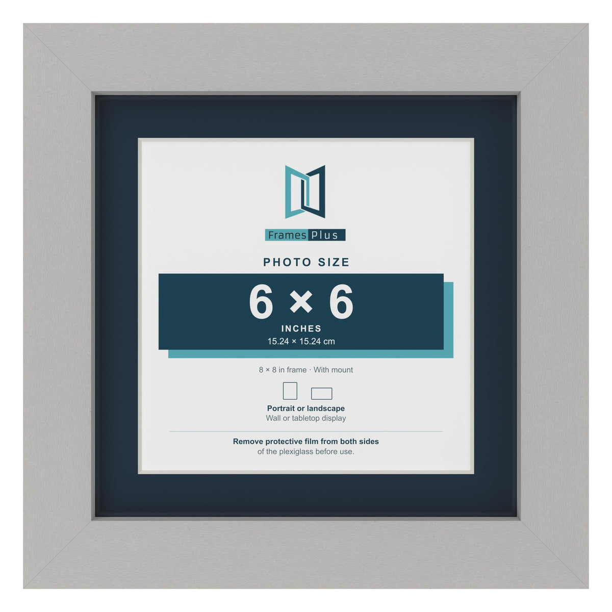Light Grey 8 x 8 inch picture frame with a Pacific Blue mount for a 6 x 6 inch photo