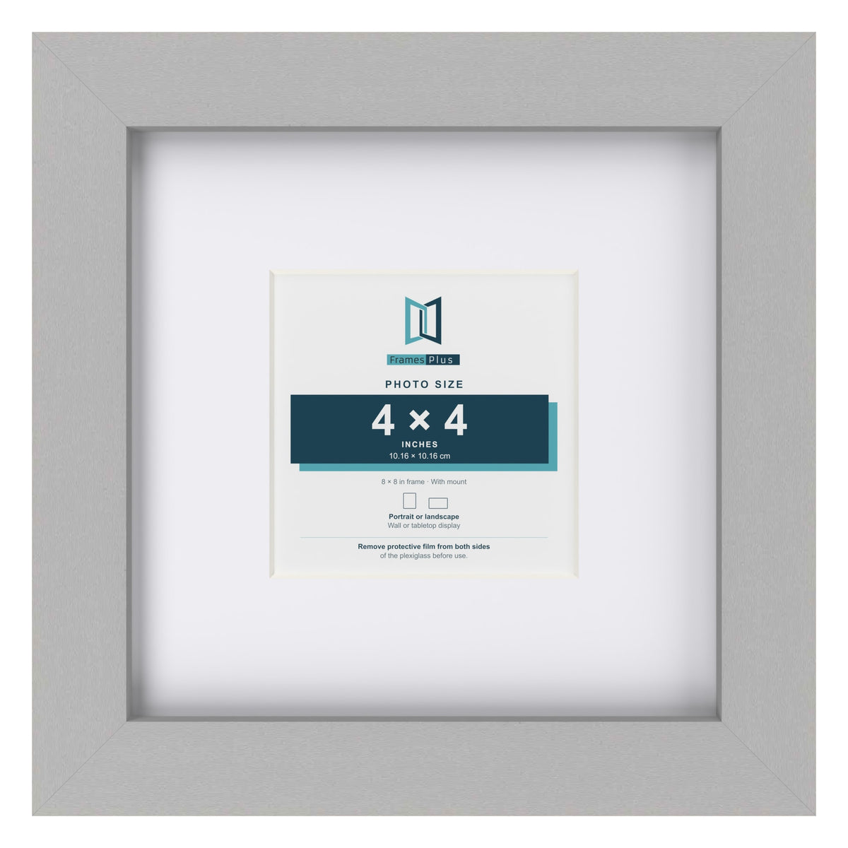 Light Grey 8 x 8 inch picture frame with a white mount for a 4 x 4 inch photo