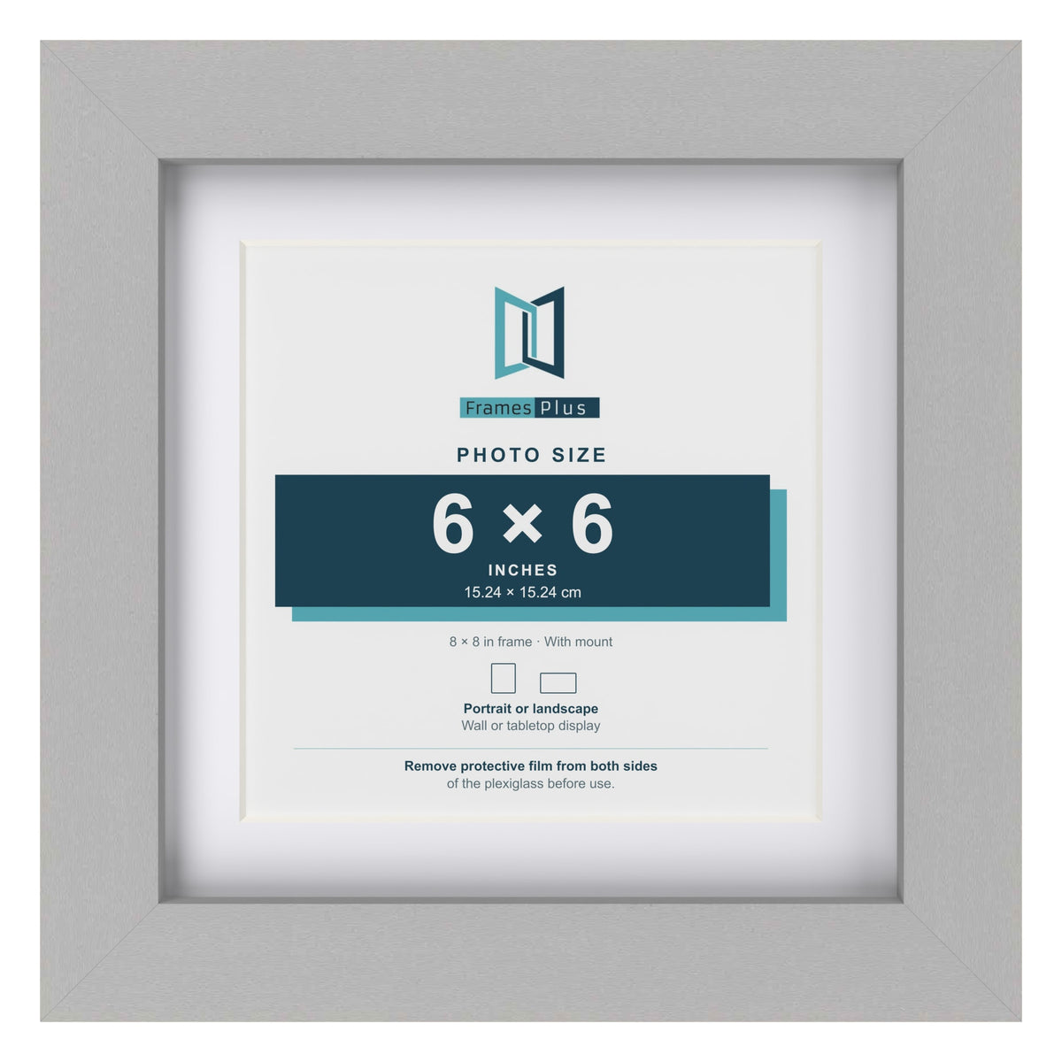 Light Grey 8 x 8 inch picture frame with a white mount for a 6 x 6 inch photo