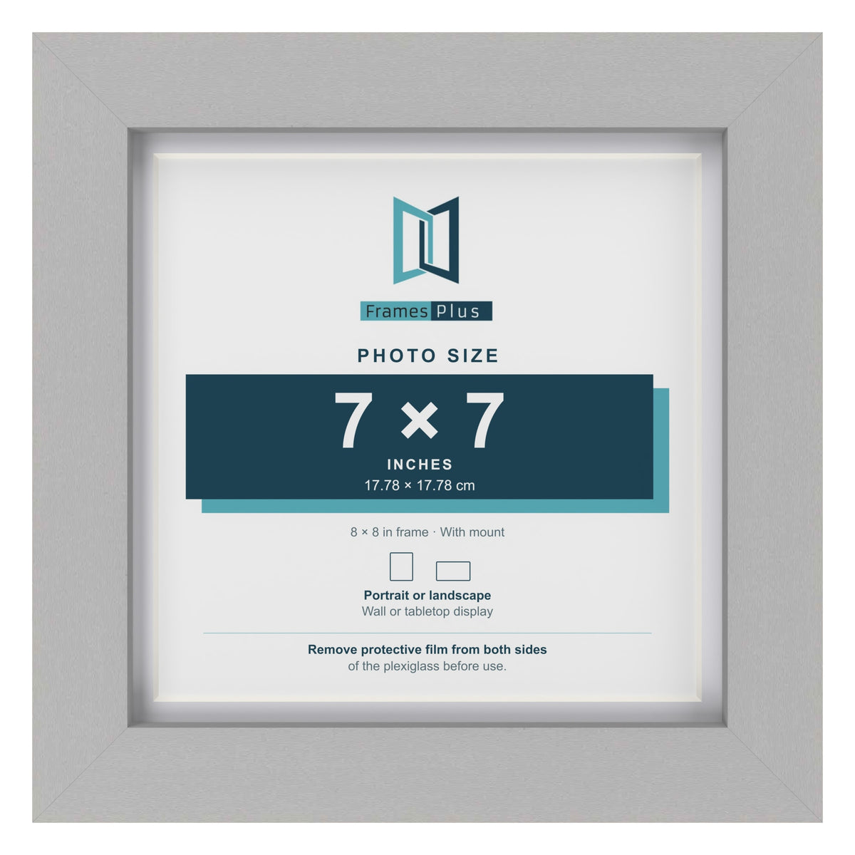 Light Grey 8 x 8 inch picture frame with a white mount for a 7 x 7 inch photo