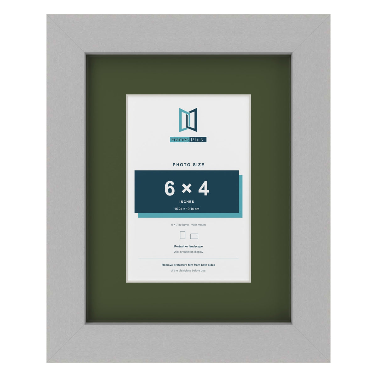 Light Grey 9 x 7 inch picture frame with a green mount for a 6 x 4 inch photo