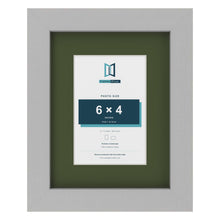 Light Grey 9 x 7 inch picture frame with a green mount for a 6 x 4 inch photo