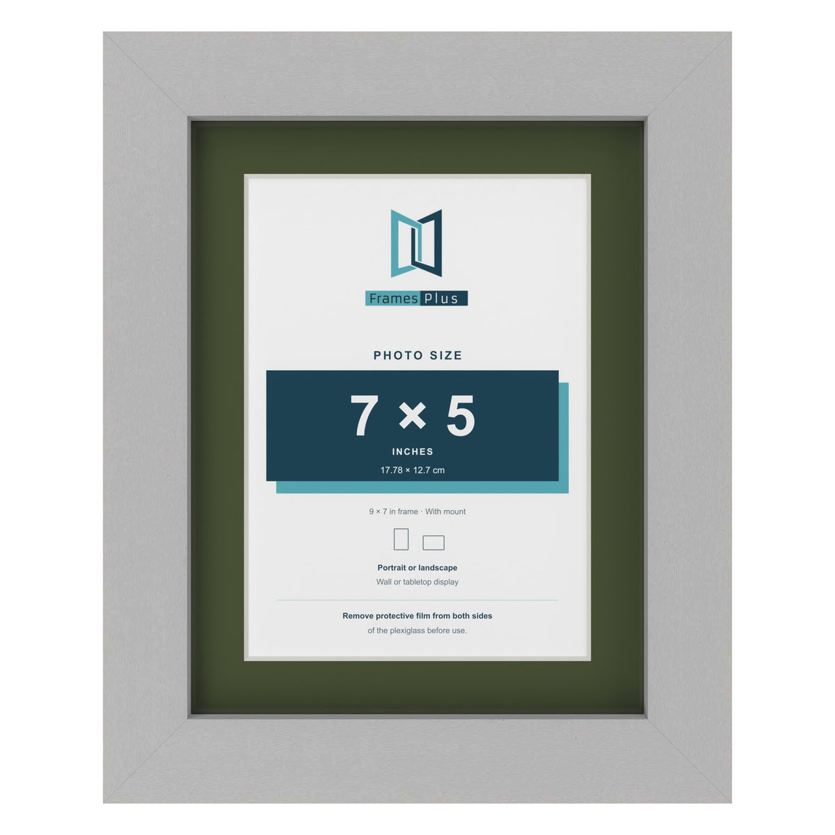 Light Grey 9 x 7 inch picture frame with a green mount for a 7 x 5 inch photo