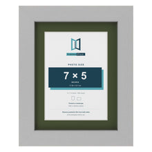 Light Grey 9 x 7 inch picture frame with a green mount for a 7 x 5 inch photo