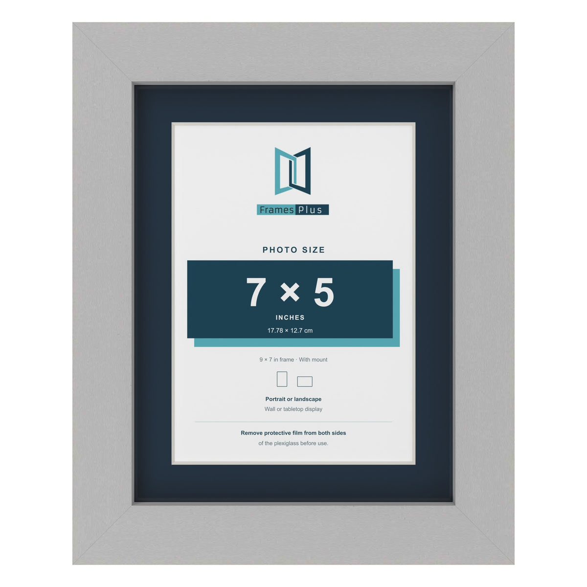 Light Grey 9 x 7 inch picture frame with a Pacific Blue mount for a 7 x 5 inch photo