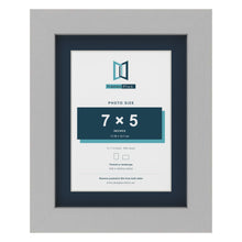 Light Grey 9 x 7 inch picture frame with a Pacific Blue mount for a 7 x 5 inch photo