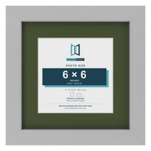 Light Grey 9 x 9 inch picture frame with a green mount for a 6 x 6 inch photo