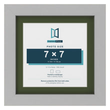 Light Grey 9 x 9 inch picture frame with a green mount for a 7 x 7 inch photo