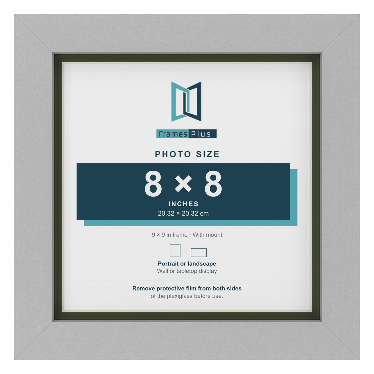Light Grey 9 x 9 inch picture frame with a green mount for an 8 x 8 inch photo