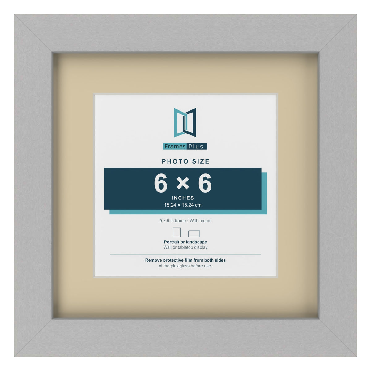 Light Grey 9 x 9 inch picture frame with an ivory mount for a 6 x 6 inch photo