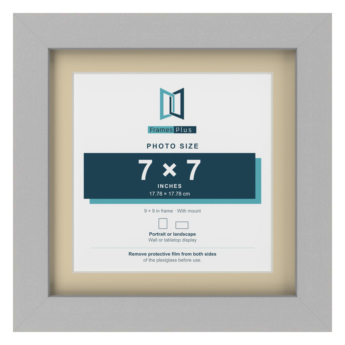 Light Grey 9 x 9 inch picture frame with an ivory mount for a 7 x 7 inch photo