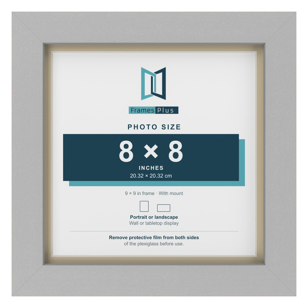 Light Grey 9 x 9 inch picture frame with an ivory mount for an 8 x 8 inch photo