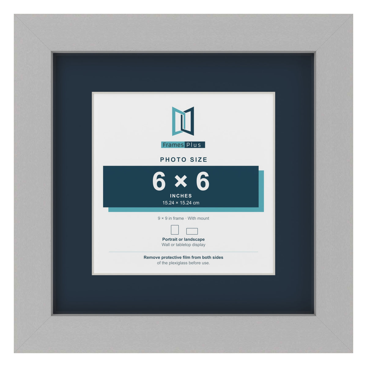 Light Grey 9 x 9 inch picture frame with a Pacific Blue mount for a 6 x 6 inch photo