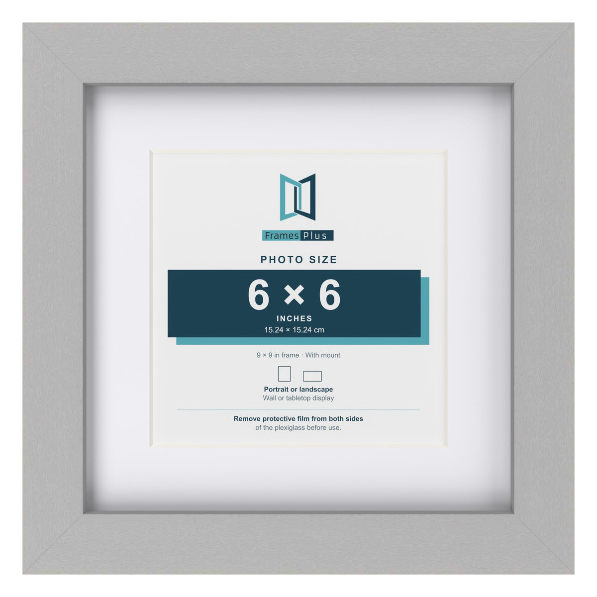 Light Grey 9 x 9 inch picture frame with a white mount for a 6 x 6 inch photo