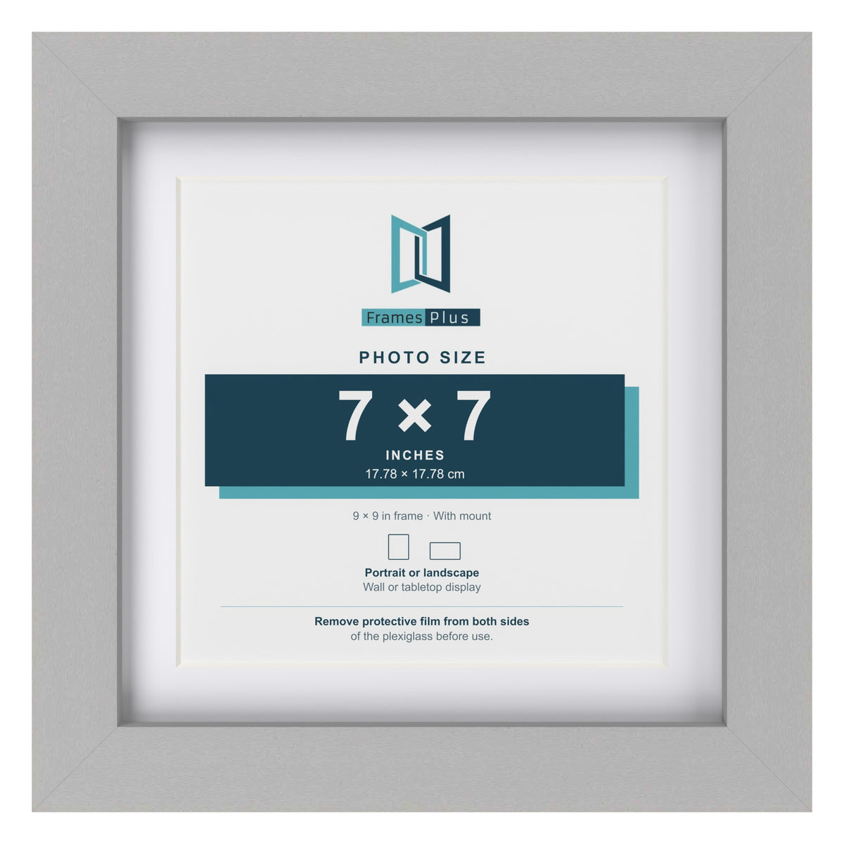 Light Grey 9 x 9 inch picture frame with a white mount for a 7 x 7 inch photo