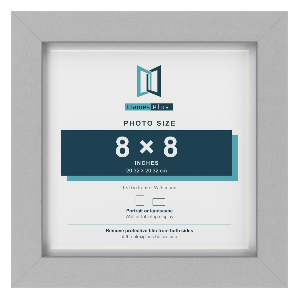 Light Grey 9 x 9 inch picture frame with a white mount for a 8 x 8 inch photo
