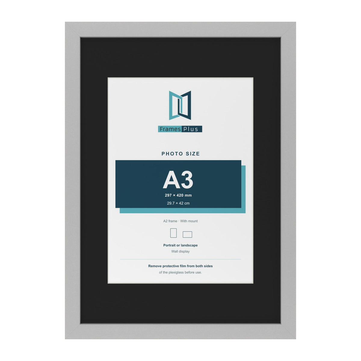 Light Grey A2 picture frame with a black mount for an A3 photo