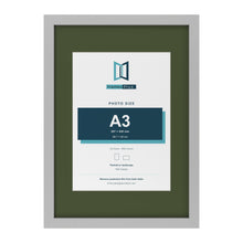 Light Grey A2 picture frame with a green mount for an A3 photo