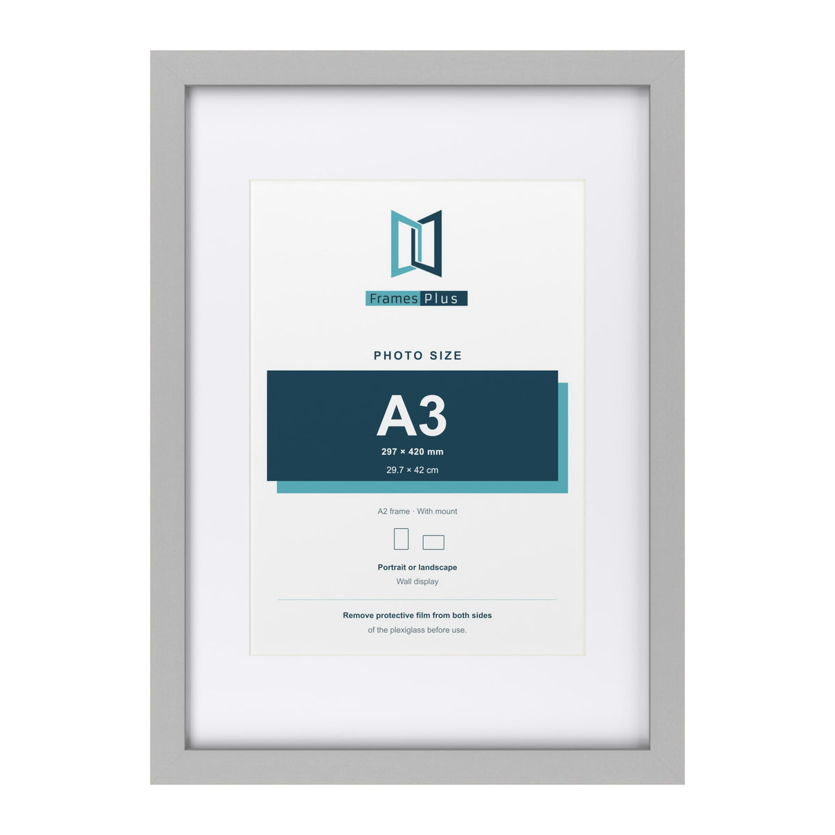 Light Grey A2 picture frame with a white mount for an A3 photo