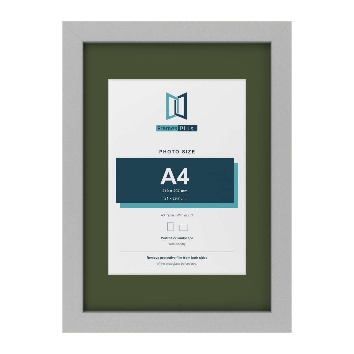 Light Grey A3 picture frame with a green mount for an A4 photo