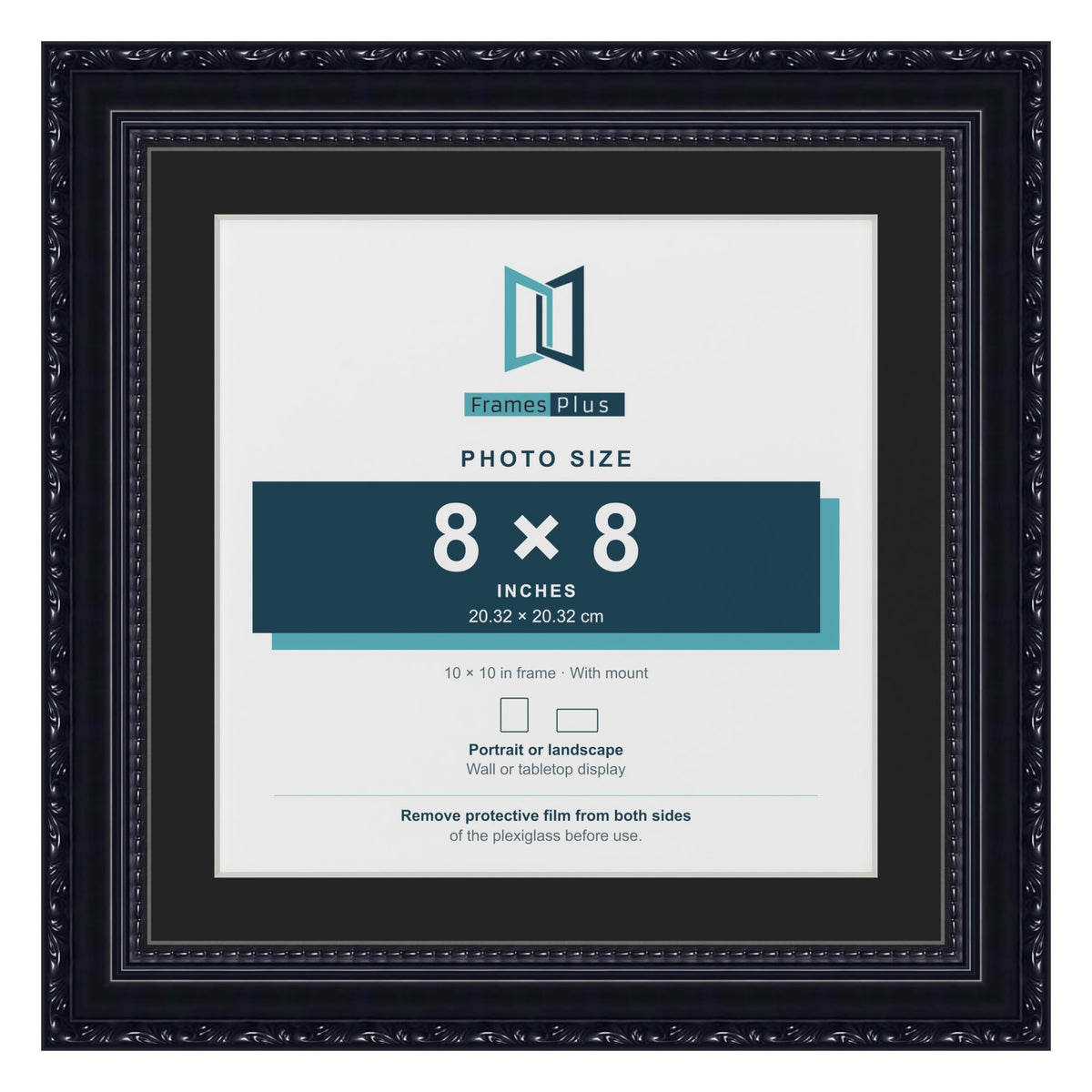 Louis Black 10 x 10 inch picture frame with a black mount for an 8 x 8 inch photo