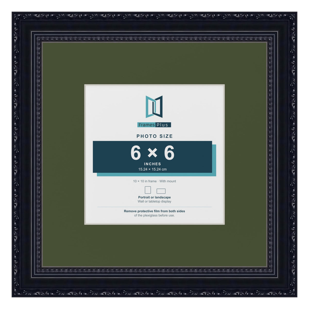 Louis Black 10 x 10 inch picture frame with a green mount for a 6 x 6 inch photo