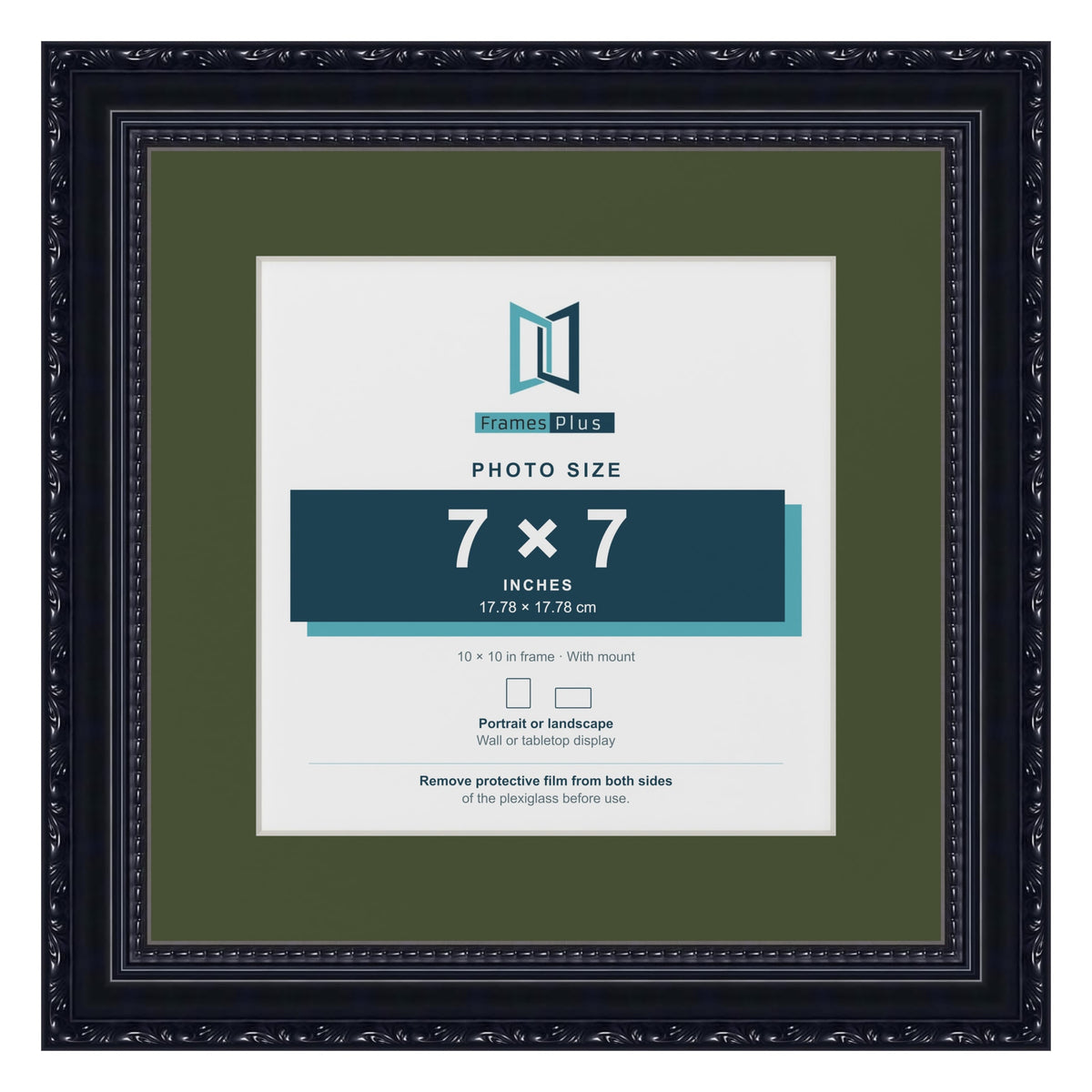 Louis Black 10 x 10 inch picture frame with a green mount for a 7 x 7 inch photo