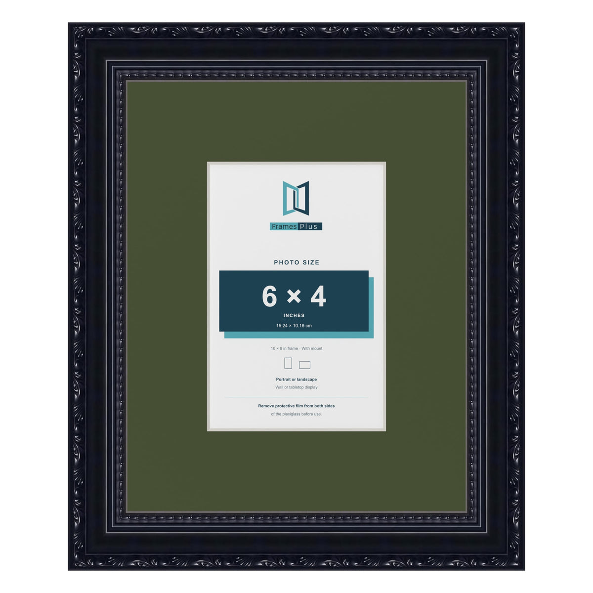Louis Black 10 x 8 inch picture frame with a green mount for a 6 x 4 inch photo