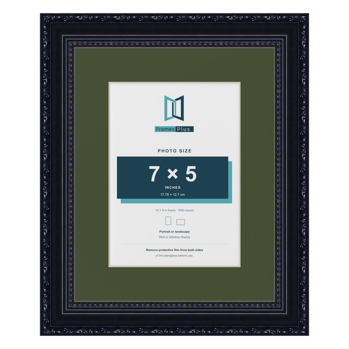 Louis Black 10 x 8 inch picture frame with a green mount for a 7 x 5 inch photo
