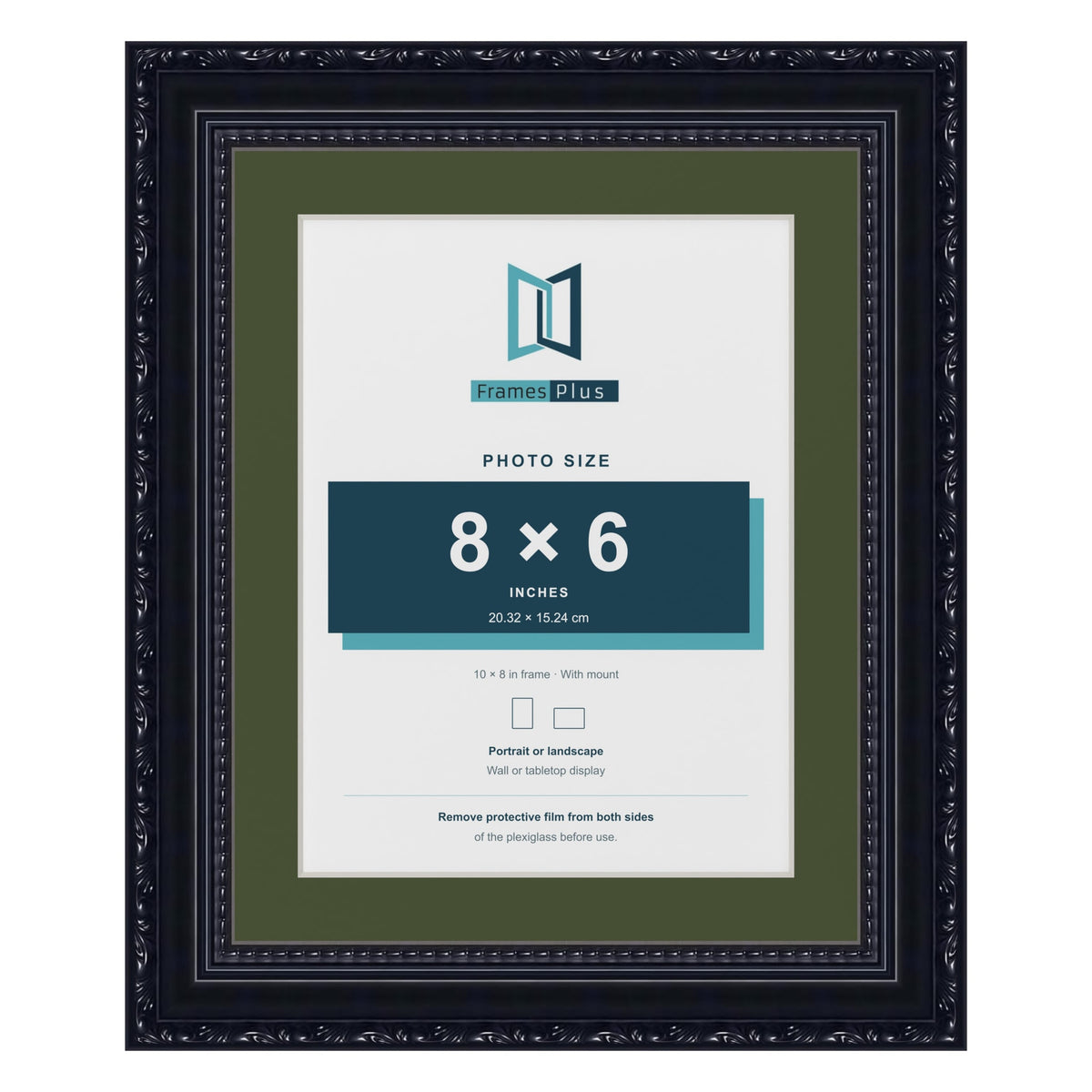 Louis Black 10 x 8 inch picture frame with a green mount for an 8 x 6 inch photo