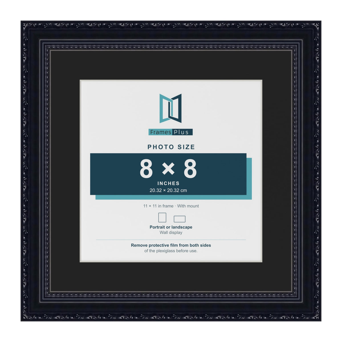 Louis Black 11 x 11 inch picture frame with a black mount for an 8 x 8 inch photo