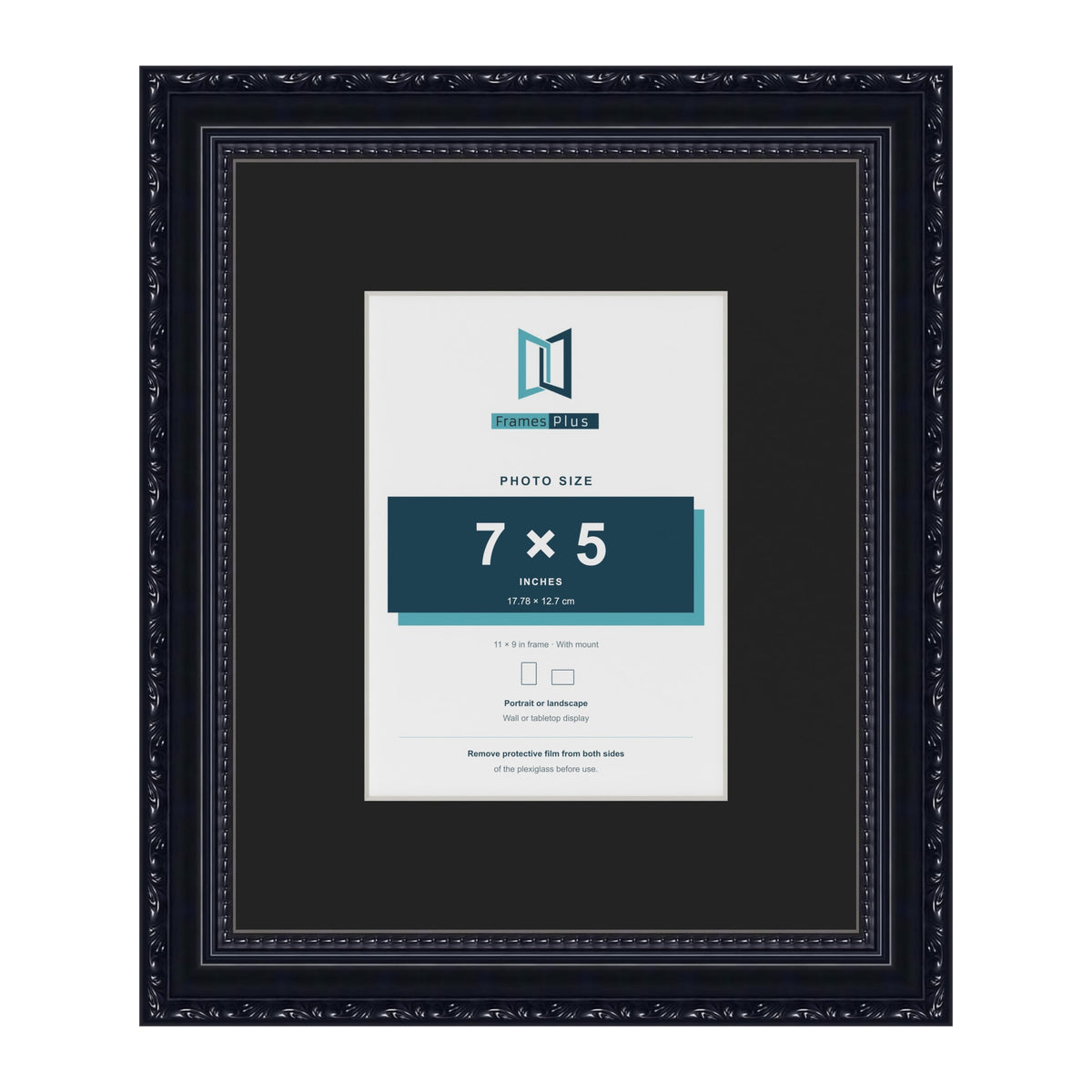 Louis Black 11 x 9 inch picture frame with a black mount for a 7 x 5 inch photo