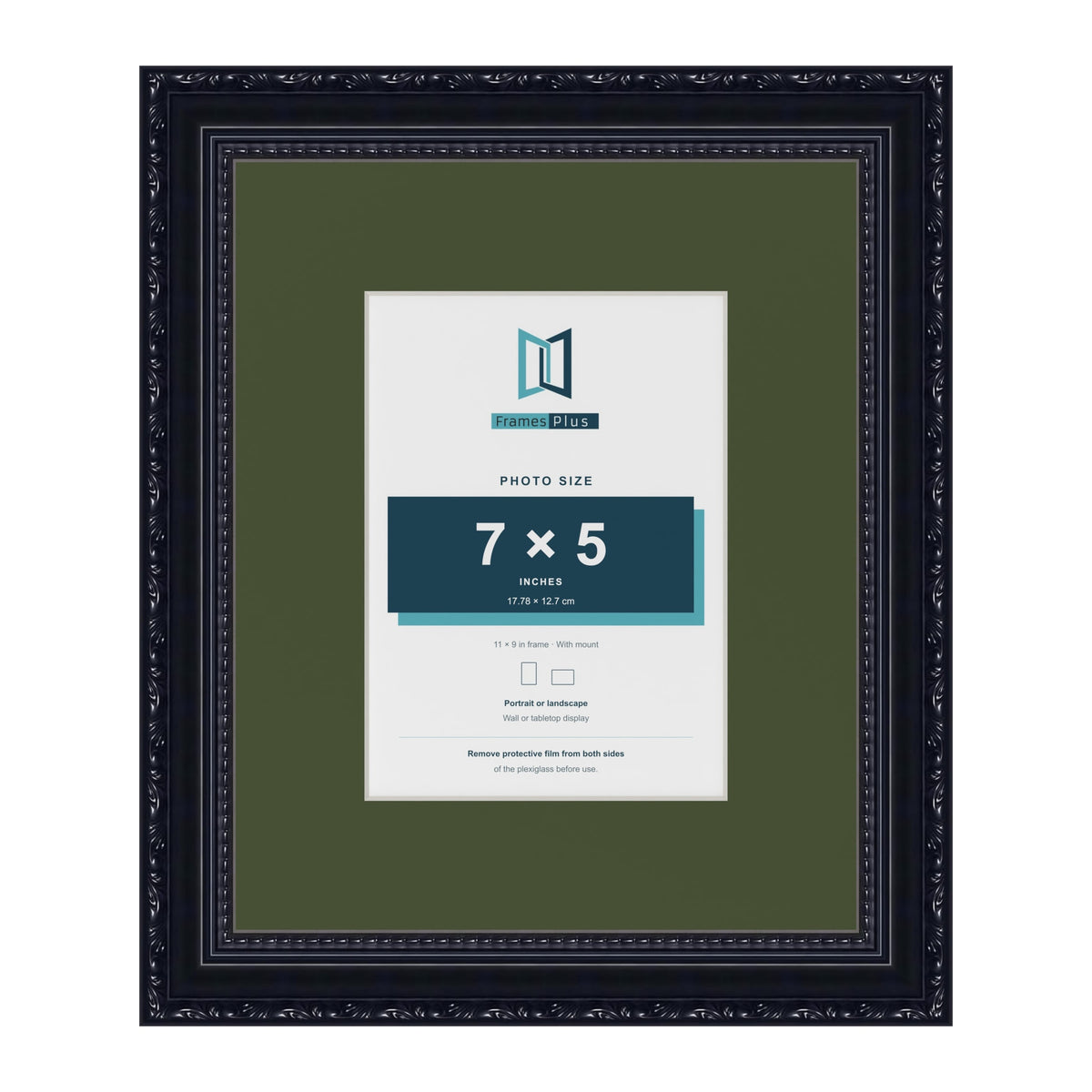 Louis Black 11 x 9 inch picture frame with a green mount for a 7 x 5 inch photo