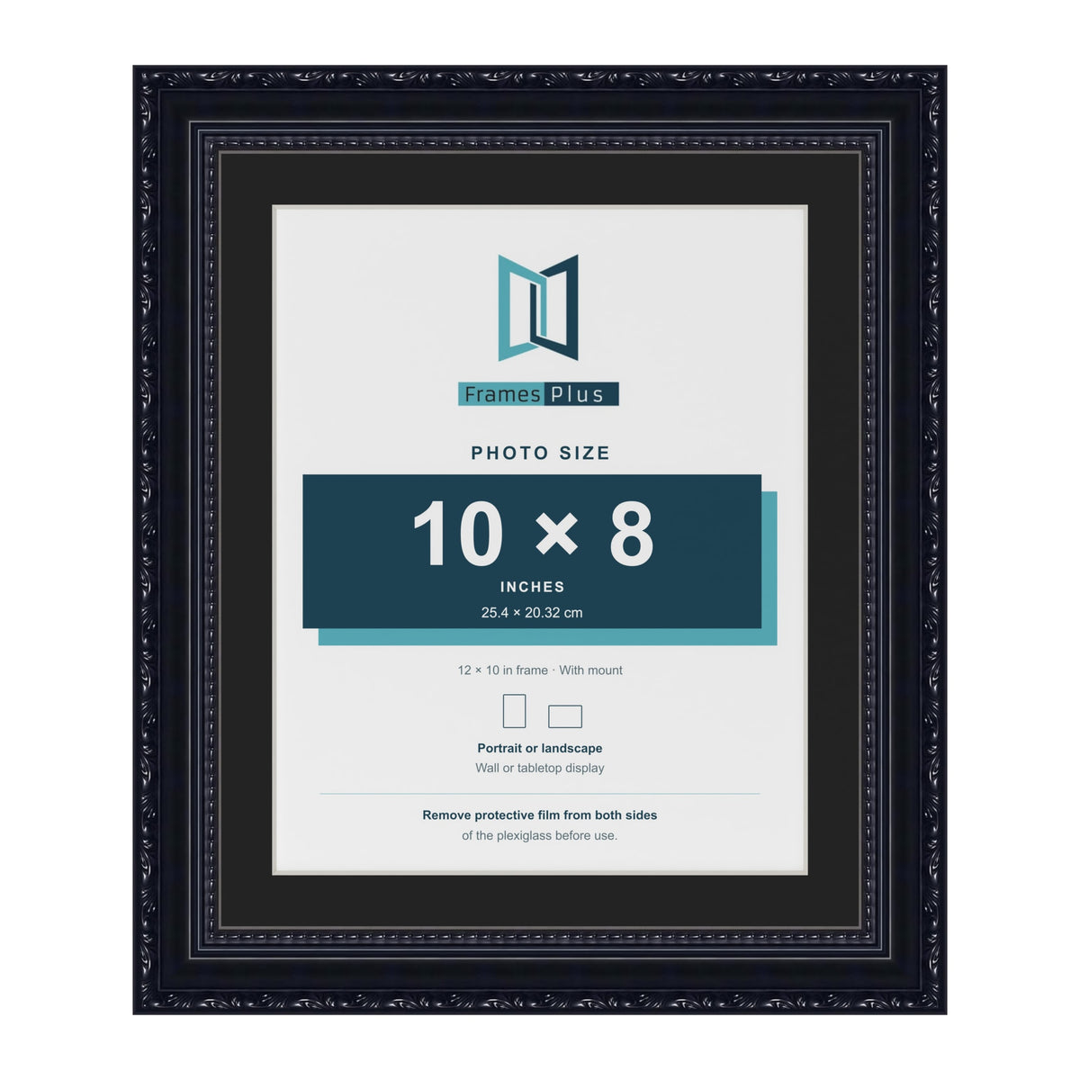 Louis Black 12 x 10 inch picture frame with a black mount for a 10 x 8 inch photo