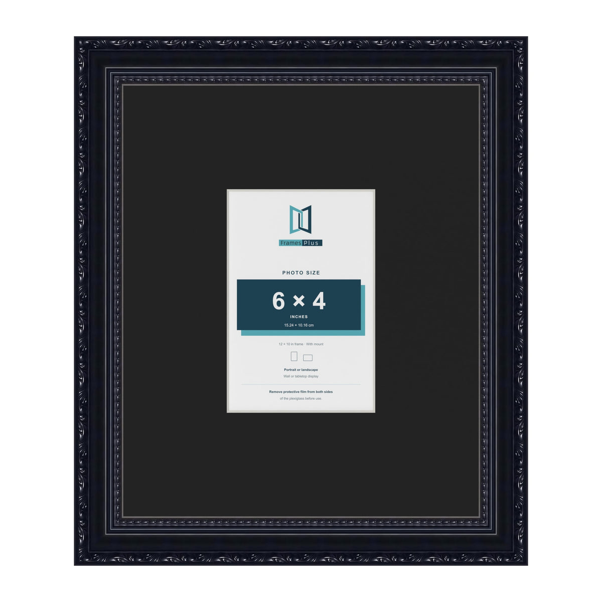 Louis Black 12 x 10 inch picture frame with a black mount for a 6 x 4 inch photo