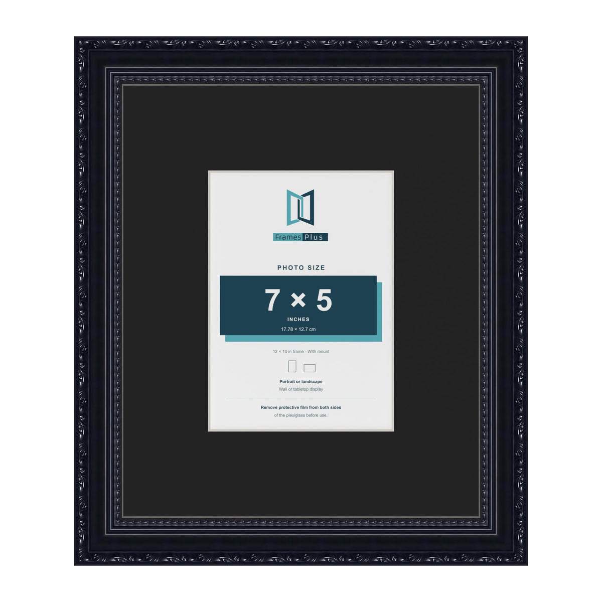Louis Black 12 x 10 inch picture frame with a black mount for a 7 x 5 inch photo