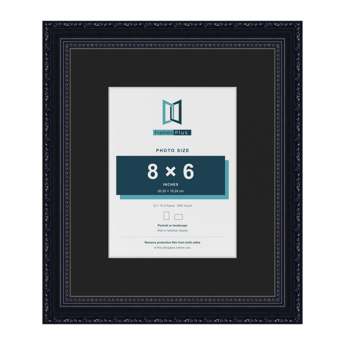 Louis Black 12 x 10 inch picture frame with a black mount for an 8 x 6 inch photo