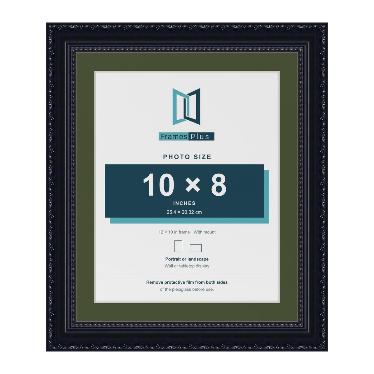 Louis Black 12 x 10 inch picture frame with a green mount for a 10 x 8 inch photo