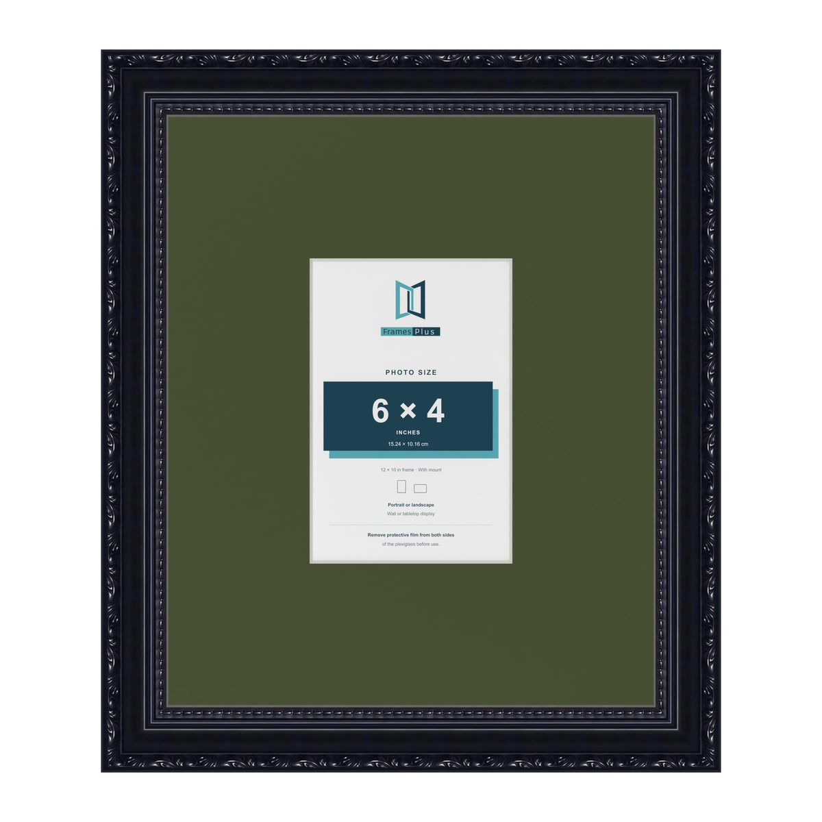 Louis Black 12 x 10 inch picture frame with a green mount for a 6 x 4 inch photo
