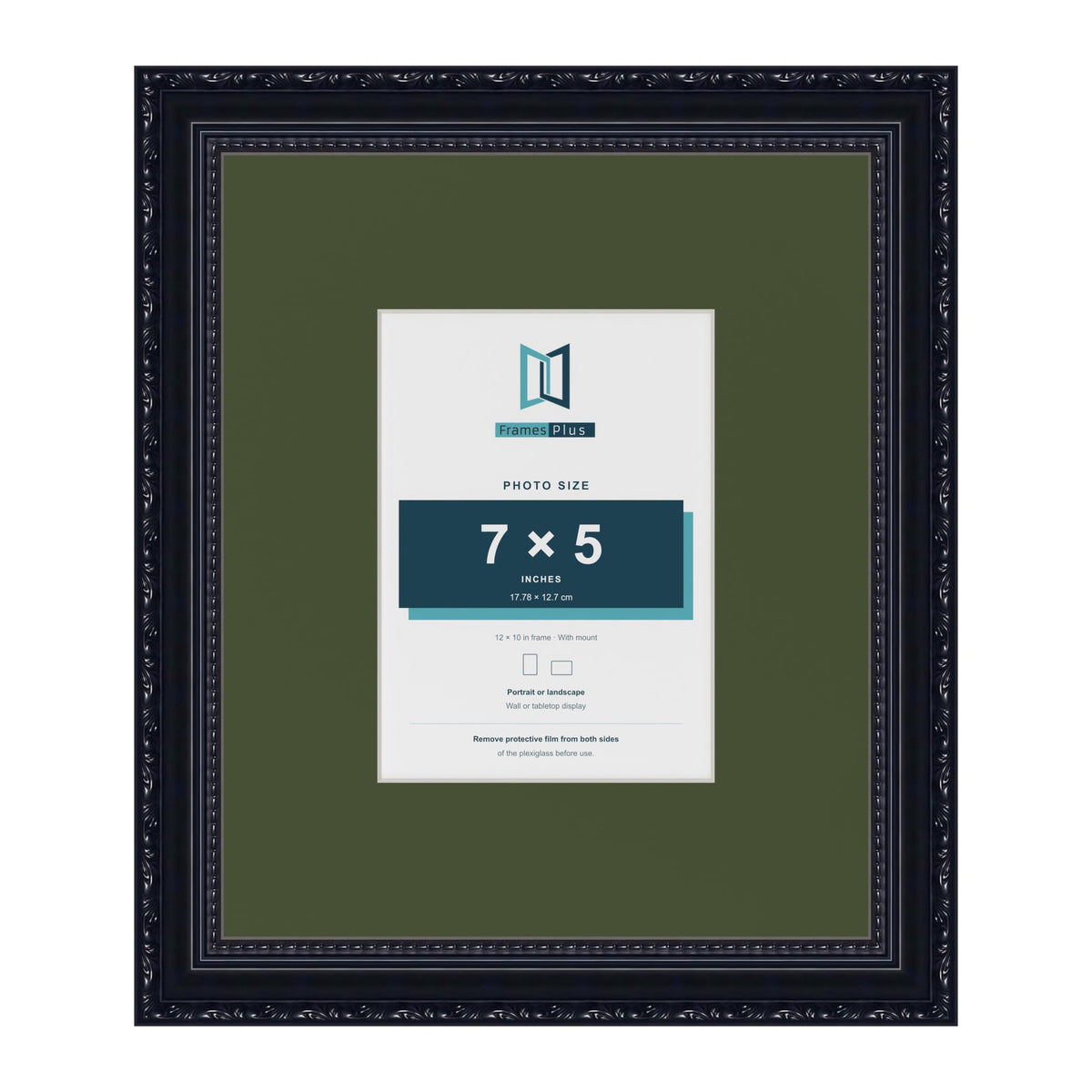 Louis Black 12 x 10 inch picture frame with a green mount for a 7 x 5 inch photo